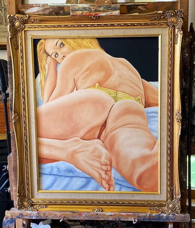 "looking back" VANWINKLE ORIGINAL naked woman oil painting signed 16x20 canvas