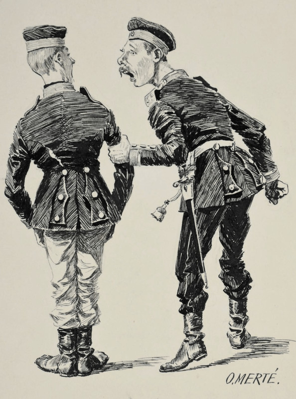Soldiers | Pen drawing by Oskar Merté | Meggendorfer leaves