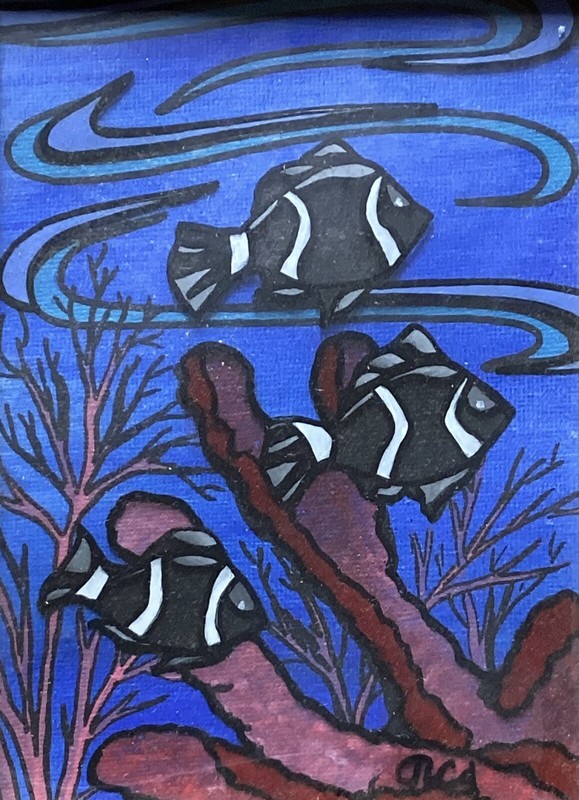 Lot of 2 Vintage Original Acrylic/Oil on Fabric Of Tropical Fish, Signed TLCA gallery