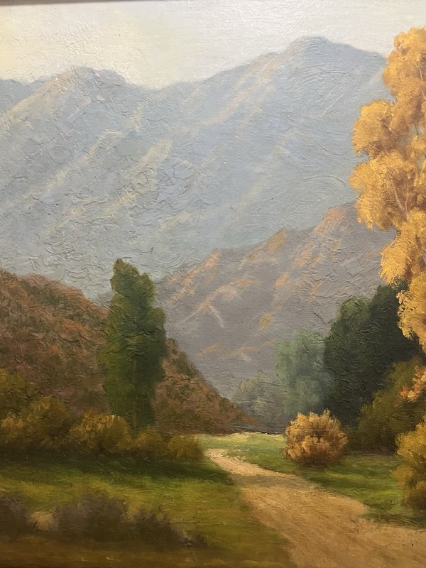 1930s Amanda Jacobson California Plein Air Landscape Oil Painting .Frame Large gallery
