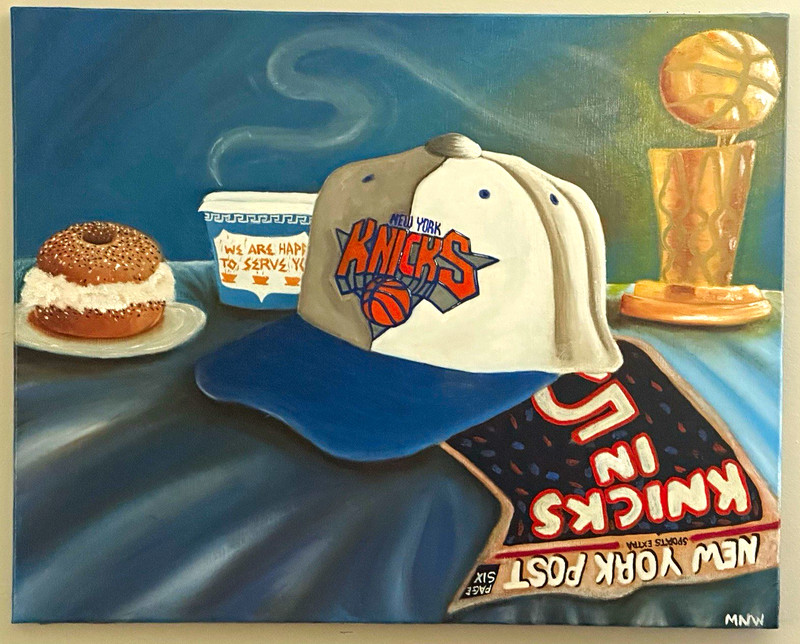 New York Knicks Canvas Still Life Painting.