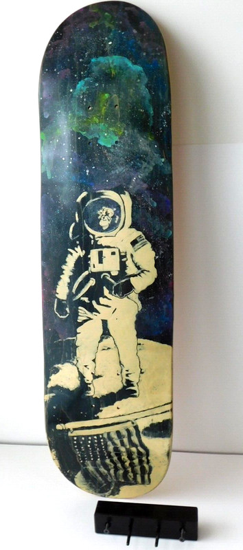 Skateboard Deck Hand Painted Space Monkey USA Flag Astronaut Original Art Piece