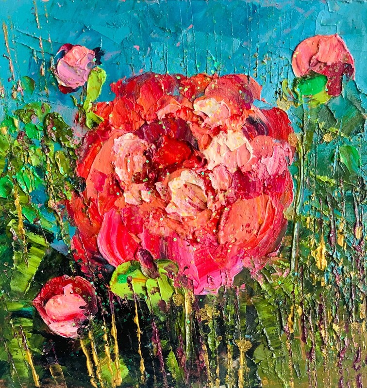 Pink Peonies oil Painting impasto painting Floral artwork 7′ x7′ inches