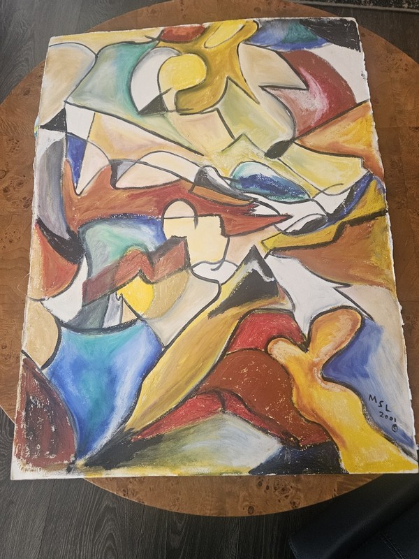 Original Abstract Acrylic Painting 22 1/4 X 30 Signed Canvas