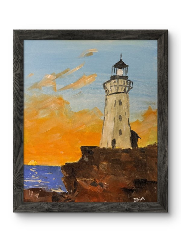 Original Lighthouse Ocean Sunset Painting Coastal Seascape 11x1 Acrylic Canvas gallery