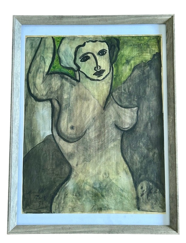 «Sapho» – 1931 School of Paris Modernist Female Nude Tempera on paper
