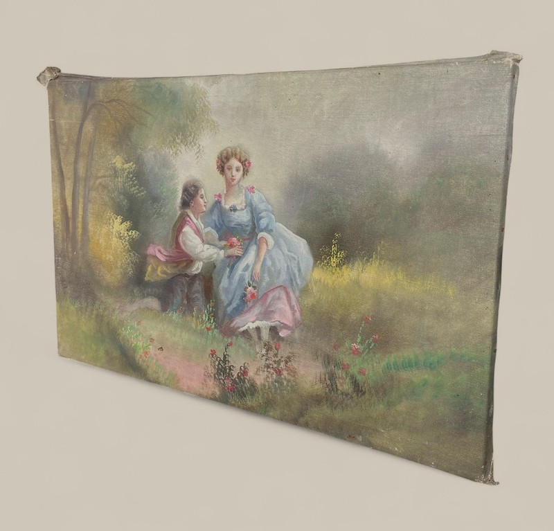 Antique Pastoral Scene Oil Painting | Romantic Couple in Garden | Rococo Style gallery