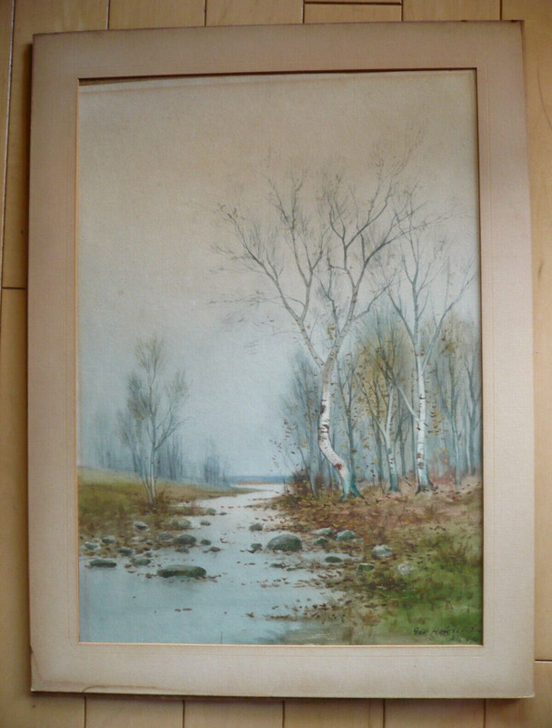 GEORGE HOWELL GAY, LISTED NY AMERICAN WATERCOLOR ANTIQUE RIVER LANDSCAPE SIGNED