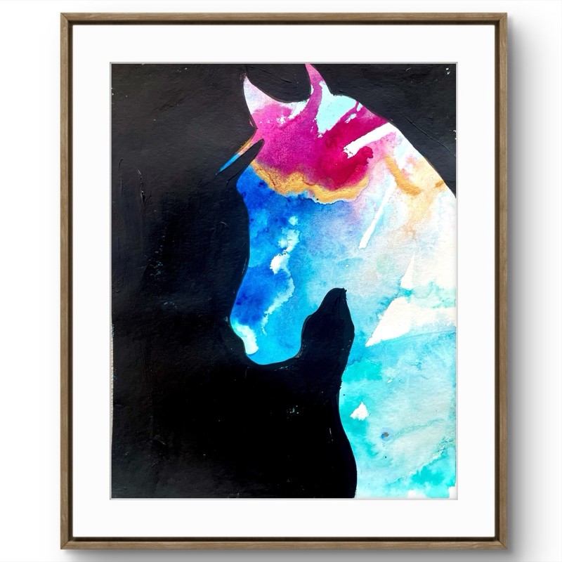 TITA PAINTZ Colorful Horse Silhouette Abstract Original Painting 9×12 Wall Art