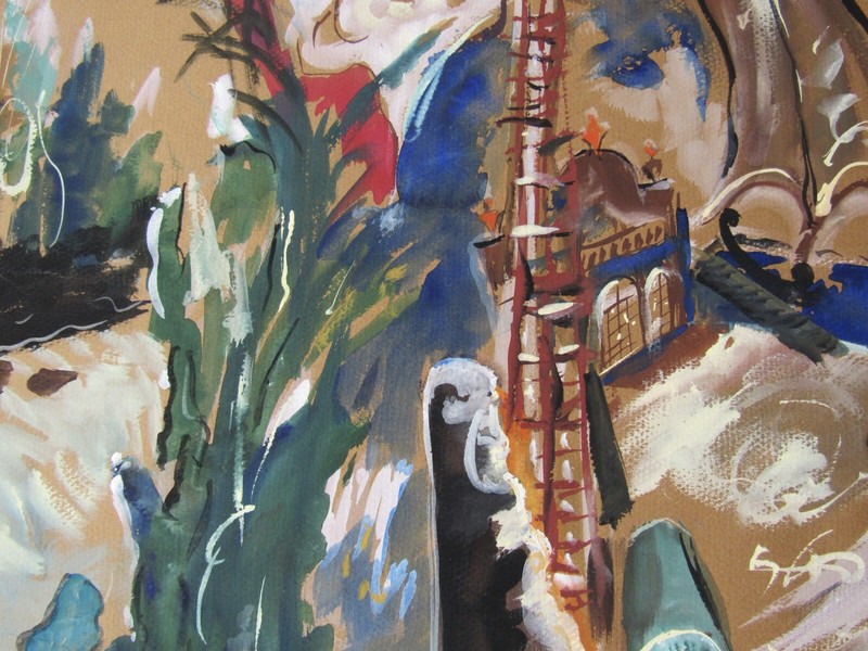 Opera Decor Gouache Drawing Signed by Jacques André Brégère set design painting gallery