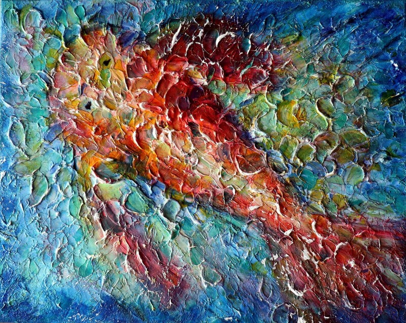 Original Red Koi Fish Painting 16x20 Textured Abstract Lily Pond Canvas Art gallery
