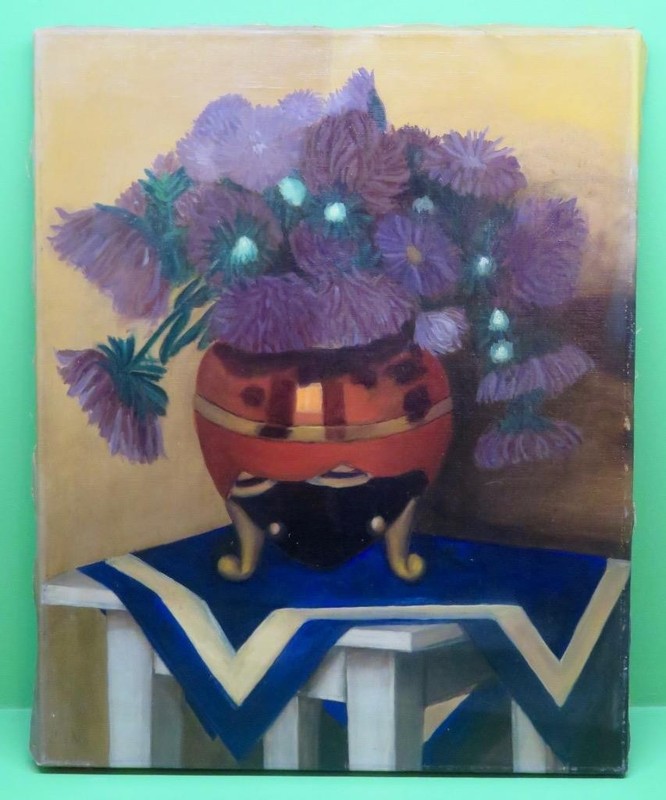 Initialled CAM ? – Mid 20th Century still life of flowers Vintage oil painting
