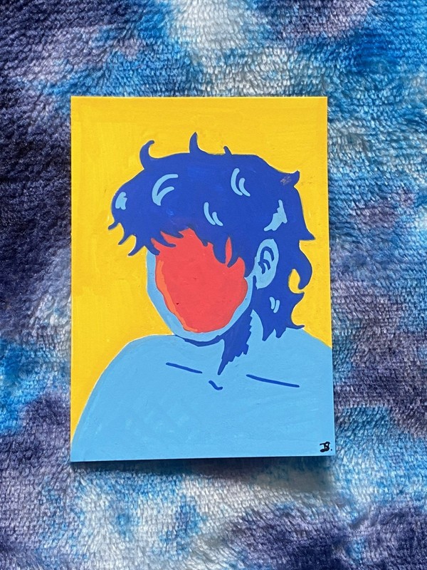 ACEO Original Abstract Portrait Blue Yellow Red done in Acrylic