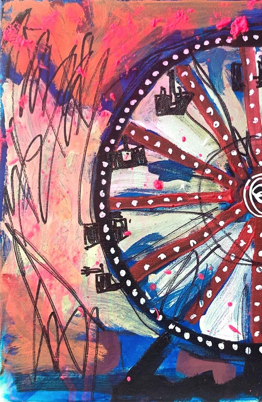 Original Neo Expressionist Ferris Wheel Acrylic 11x14 Canvas, Holly Hammond gallery