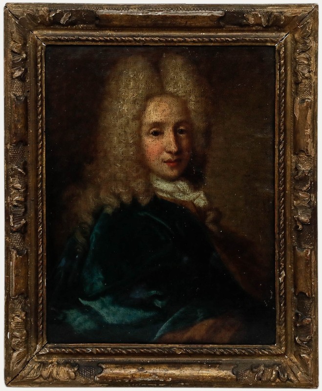 Circle of Hyacinthe Rigaud (1659-1743) – Framed Oil, Gentelman in the Teal Cape