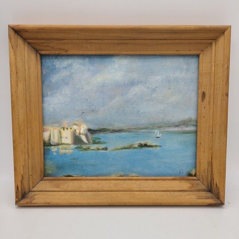 Christopher M. Day Oil on Board Original Painting Harbor with Sailboat Mariner