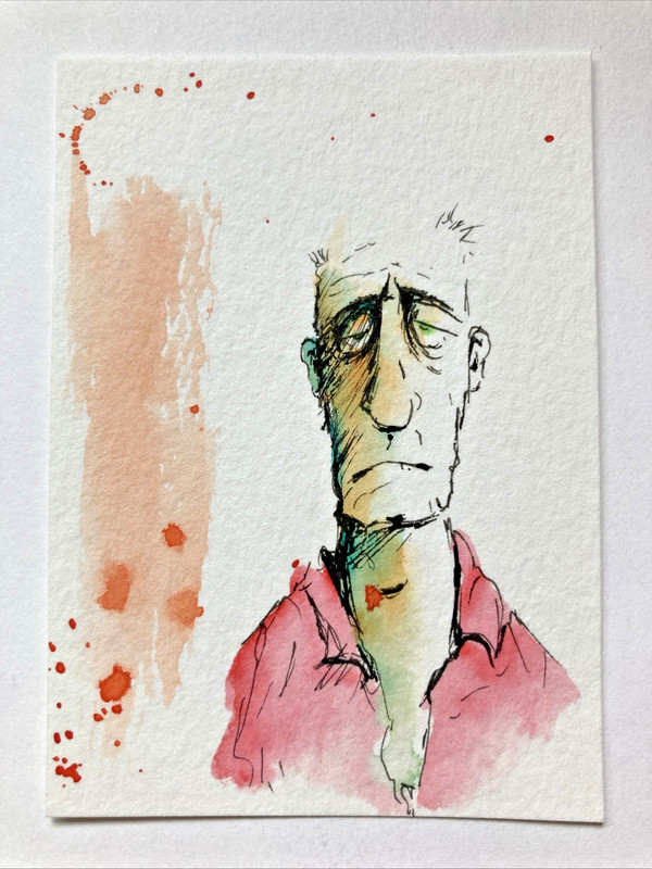 ACEO Original Watercolor Painting Abstract Man ATC Artist Trading Card OOAK