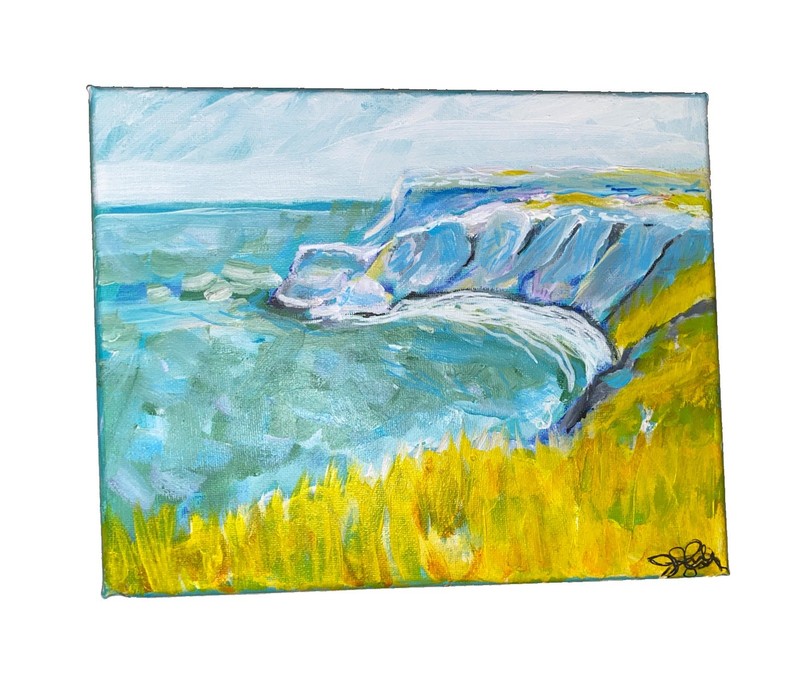 Ocean And Cliffs, 8”x10”,Signed By Artist, Original Acrylic Canvas, OOAK, COA. gallery