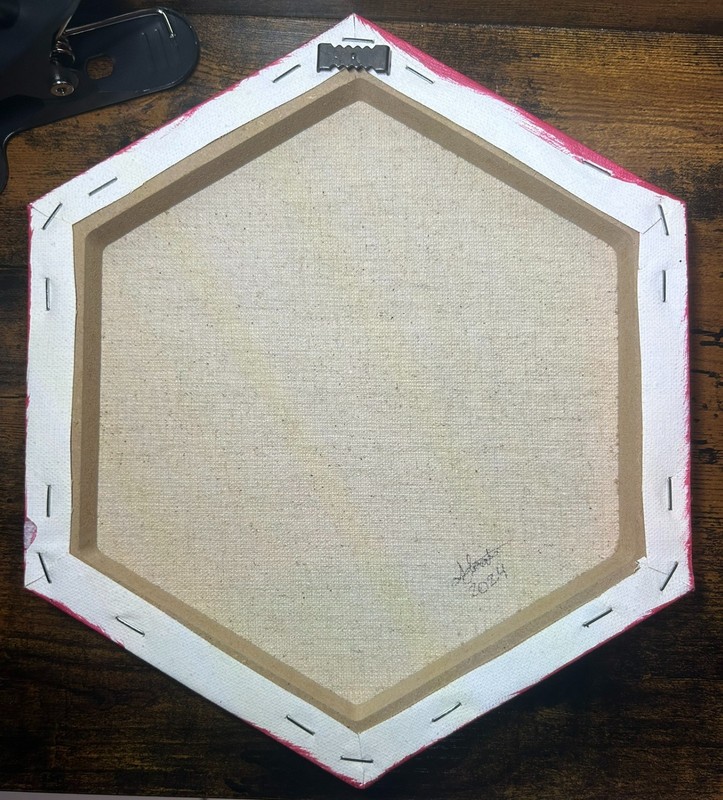 Pink Textured Barbiecore Mixed Metal Hexagon Hand Painted Canvas Painting Art gallery