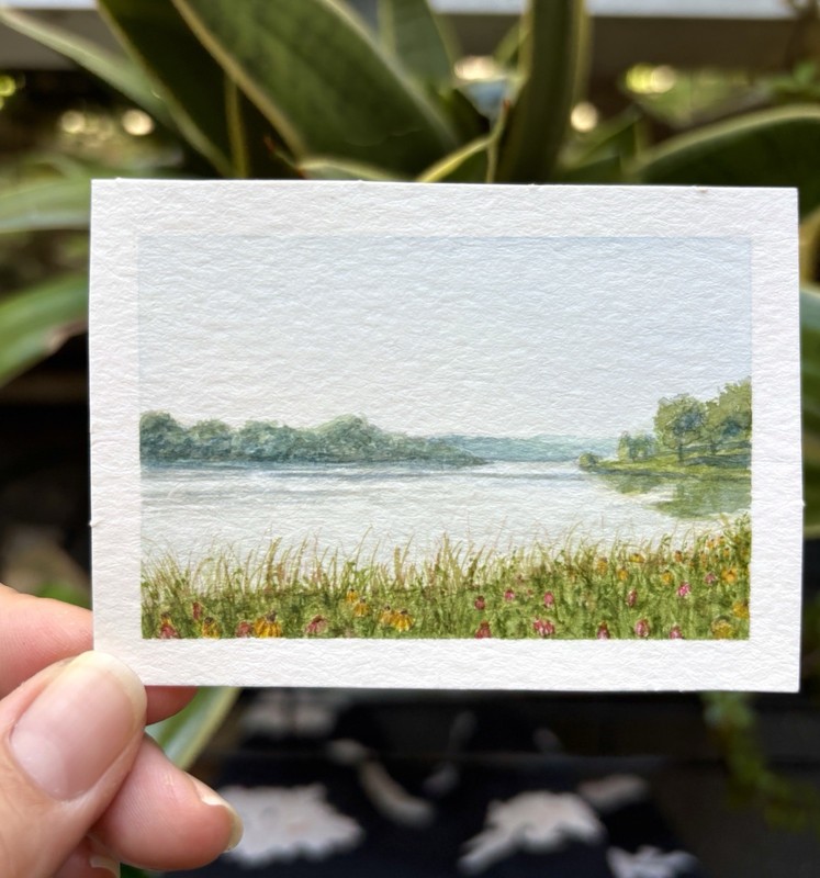 Realism Watercolor Landscape Painting ACEO Original One of a kind Lake Scene