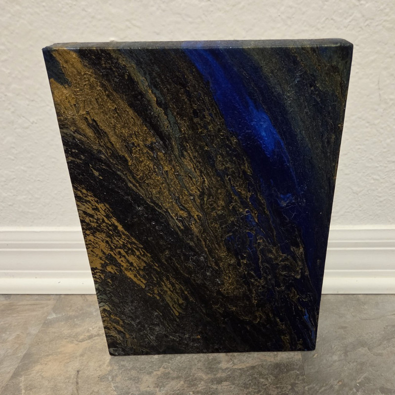 Abstract Blue & Gold Canvas Painting OOAK Small 12×9 in