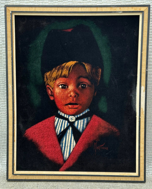 MARTINUS SIGNED VINTAGE PORTRAIT PAINTING ON VELVET DUTCH GERMAN SWISS BOY CHILD