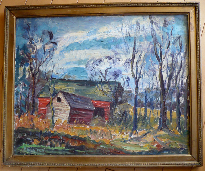 AMY WELLS, LISTED NJ NEW JERSEY MODERNIST VINTAGE OIL LANDSCAPE LOOSE PLEIN AIR
