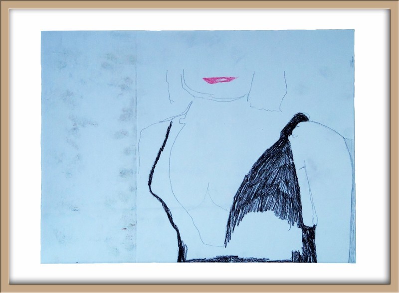 «Woman with Scarlet Mouth – Look Again» / Framed Drawing