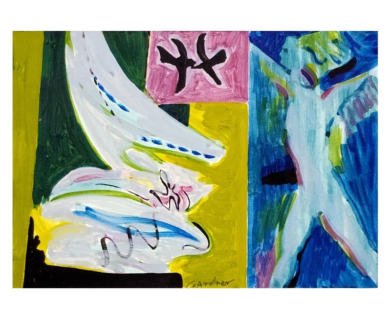 Signed Original BYRON GARDNER Watercolor Painting – Abstract with Figure