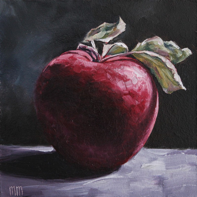 Red Apple oil painting, Apple art, Fruit Still Life, Original Kitchen art, 6x6in