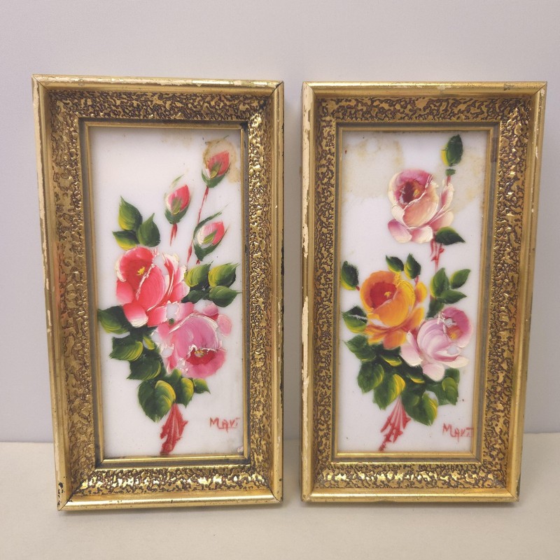 Vintage Verilyn Gallery Floral Oil Paintings Set Signed Gold Framed Hand Painted