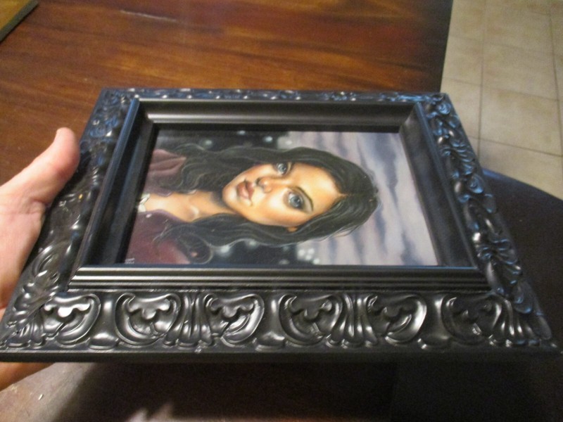 Stunning portrait painting in a black framed carved 8 1/2 x 10 1/2 Signed K2 gallery