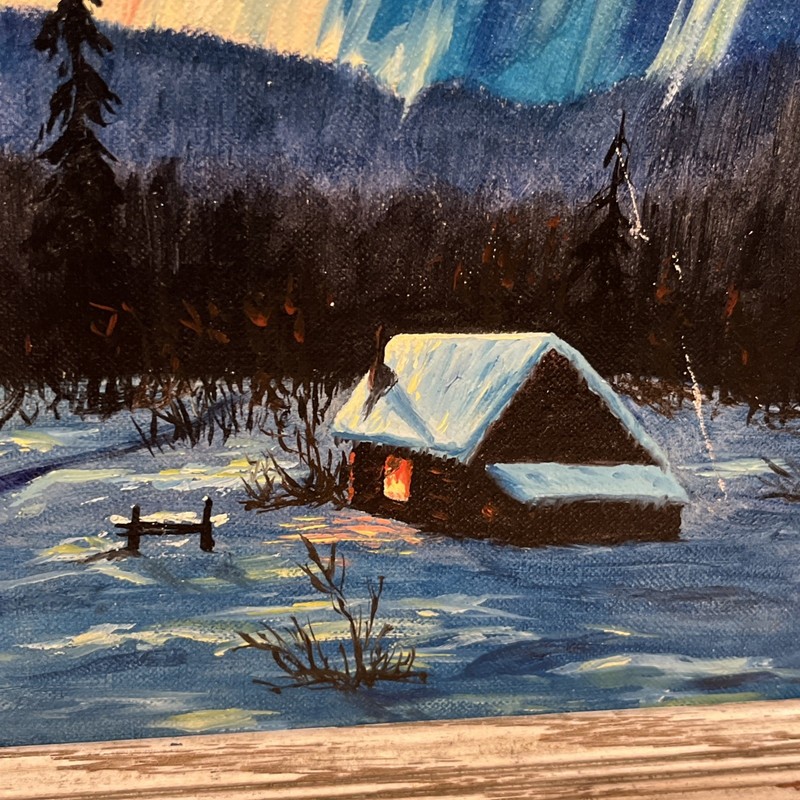 Original Oil Painting Northern Lights After Sydney Laurence Unsigned Mid-Century gallery