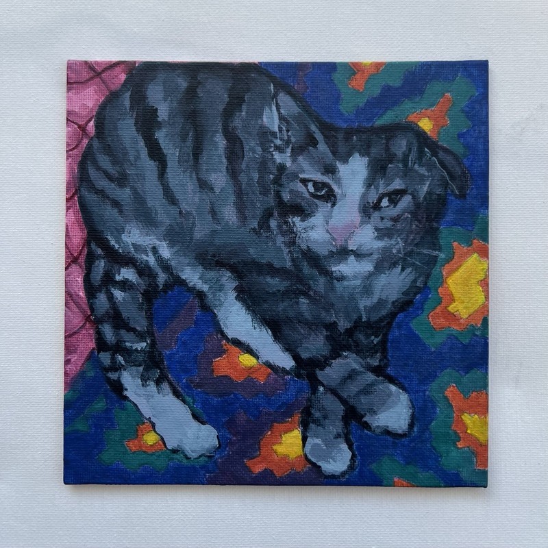 Original Cat Painting Acrylic On Canvas Board 6 X 6in.