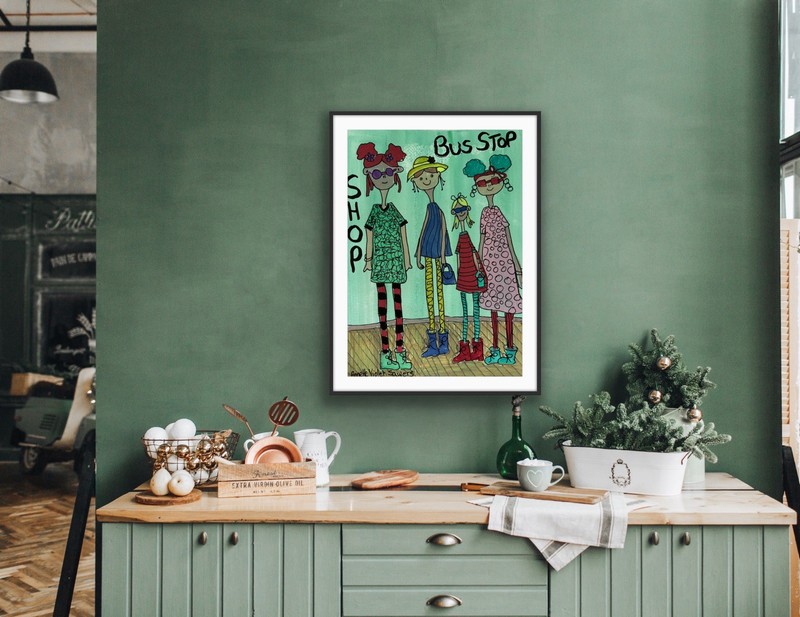 Girls Out Shopping, And Lunch, Original Art Painting By Artist, Free Shipping gallery