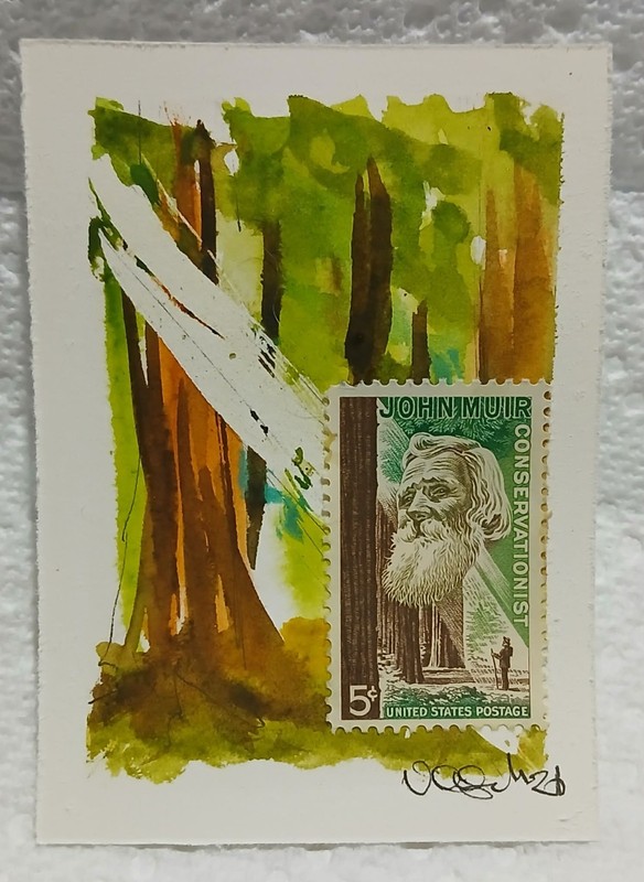 Postal Whimsy OOAK John Muir 5¢ Conservation ACEO Loose Watercolor by Virginia