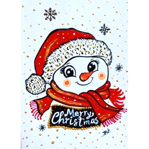 02 Pcs ACEO Original Christmas Snowman Acrylic Hand Painting Gift Art Set New gallery