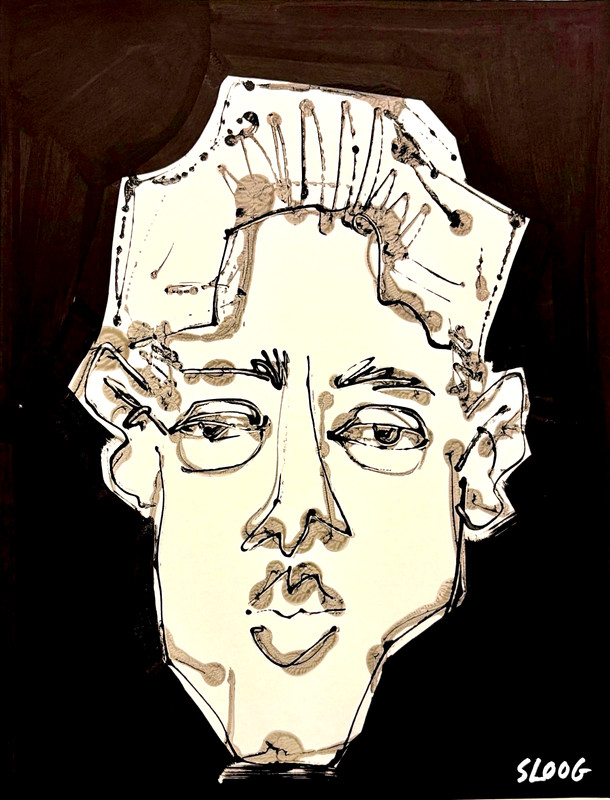Sloog Original Art Drawing B&W Illustration Painting on Paper 11x14 Man's Face gallery