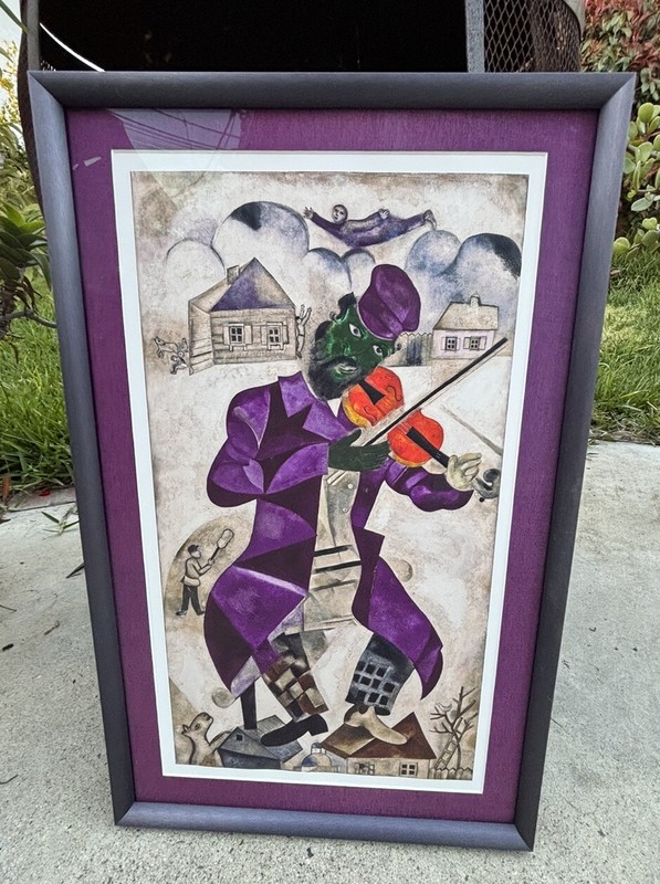 Green Violinist Marc Chagall Oil On Canvas 78x42 3/4 Certified Framed Printed