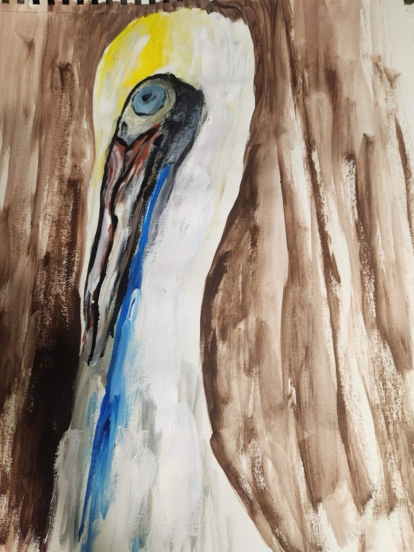 Abstract Pelican Modern Unique Bold Art Acrylic Mixed Media Paper 12X16 gallery