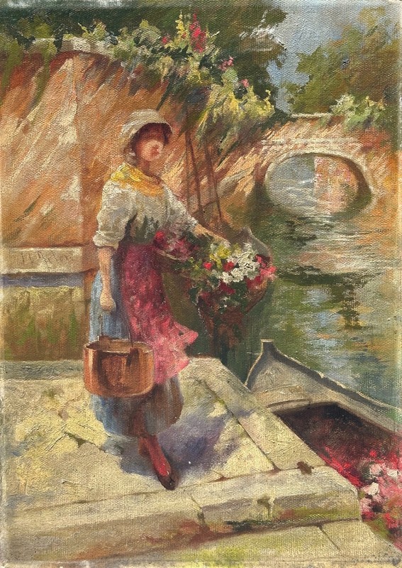 J. Charles Arter ca. 1890 Venetian Flower Girl Venice oil painting Ohio Artist