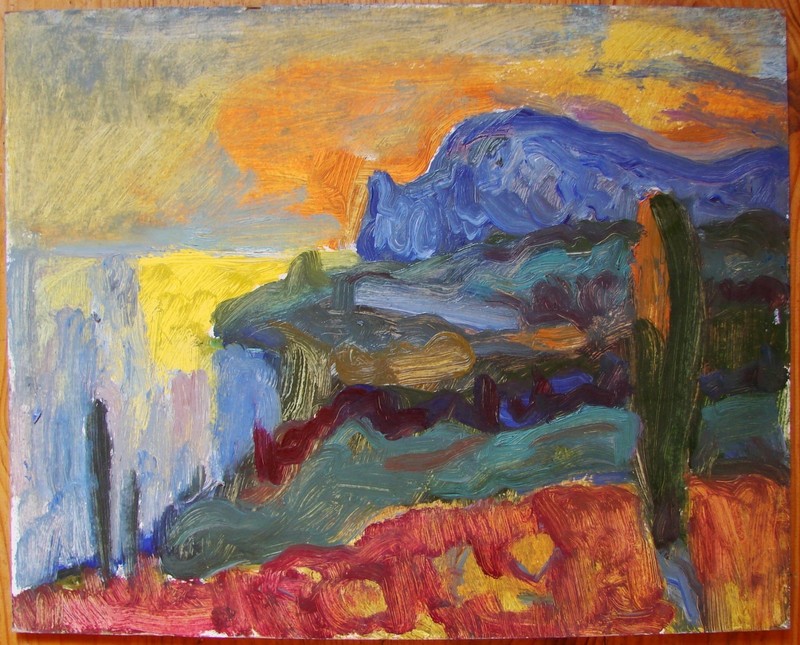 Ukrainian Soviet Oil Painting postimpressionism fauvism sunrise river cliffs