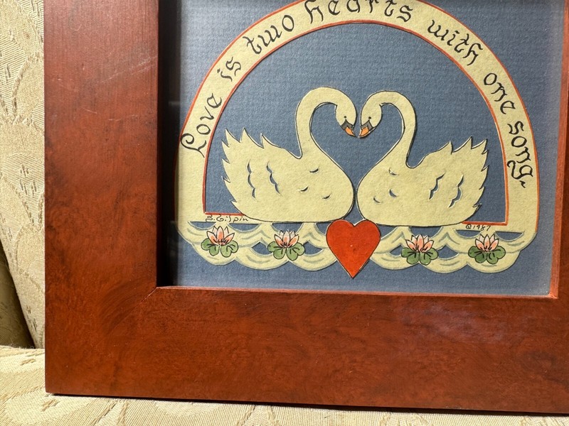 Sandra Gilpin Scherenschnitte "Love Is Two Hearts...." Folk Art - Signed/Framed gallery
