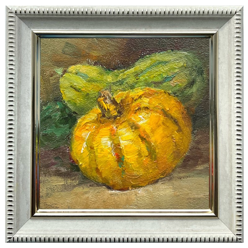 Pumpkins Autumn Still Life Vegetables Original Oil Painting Small Wall Art 4x4in gallery