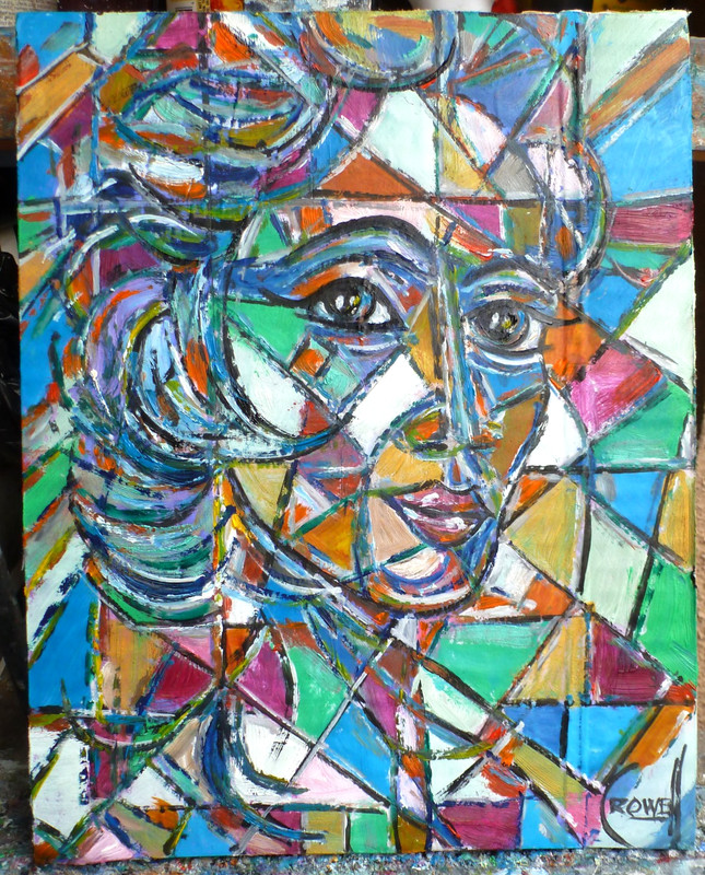 AN UNKNOWN DECISION Cubism woman original 8×10 card panel painting by Crowell