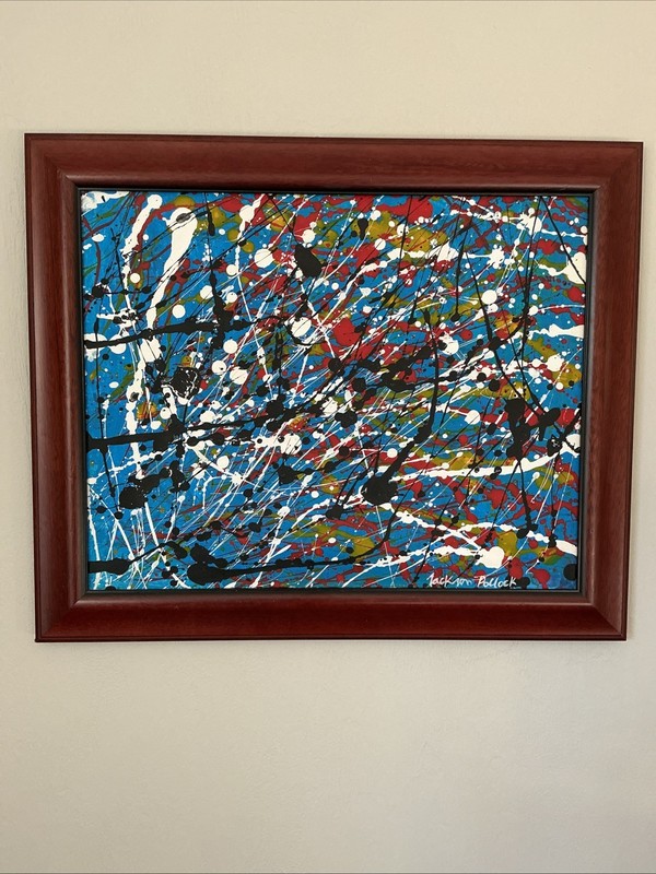 Jackson Pollock abstract art painting on canvas framed 24×18