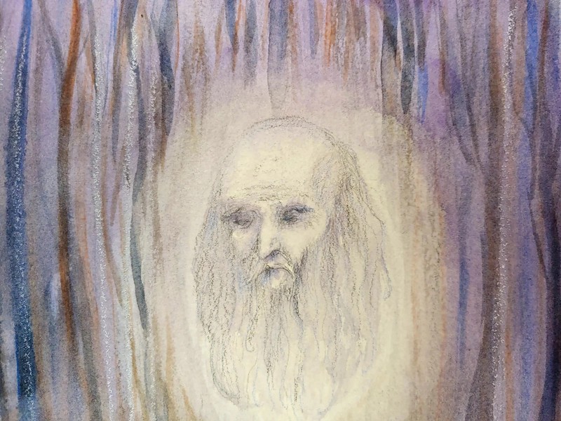 Original Haunted Cemetery Watercolor Graphite Painting Ghosts Woodland Scene gallery