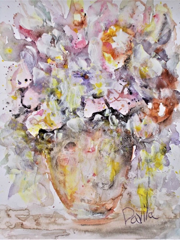 ORIGINAL «DREAM FLORAL» IMPRESSIONISTIC WATERCOLOR PAINTING BY DAVILA, 11″X15″
