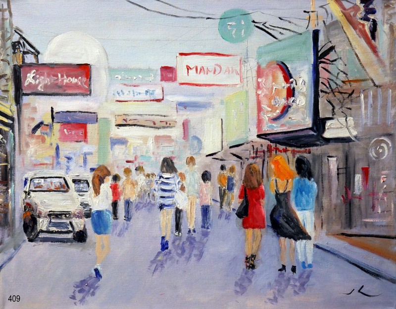 «Tokyo Stroll» #367- Original Oil Painting by Julia Lu 16″x20″