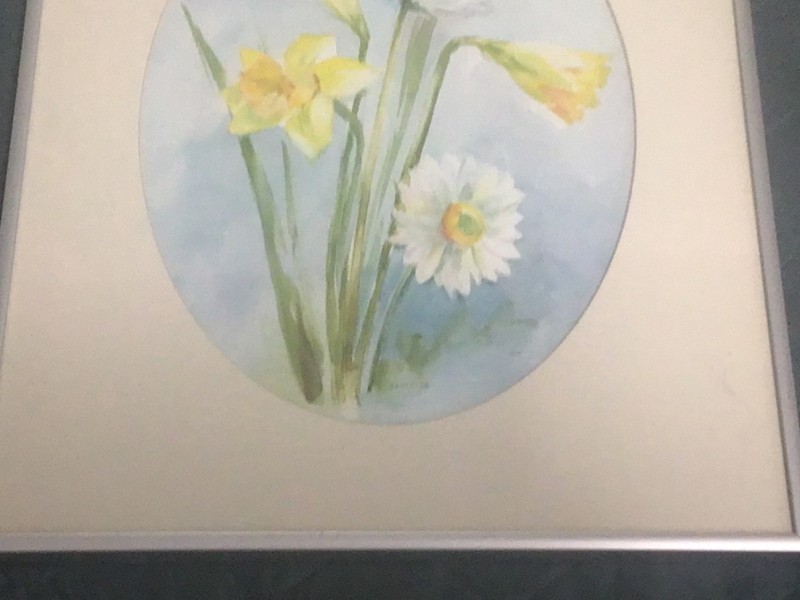 Rare Old OOAK Vintage Original Art Painting~Daffodils,Signed~Sancetta~Good Frame gallery